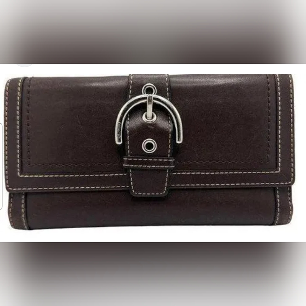 Coach Vintage Brown Leather Buckle Wallet w/ Checkbook  Holder